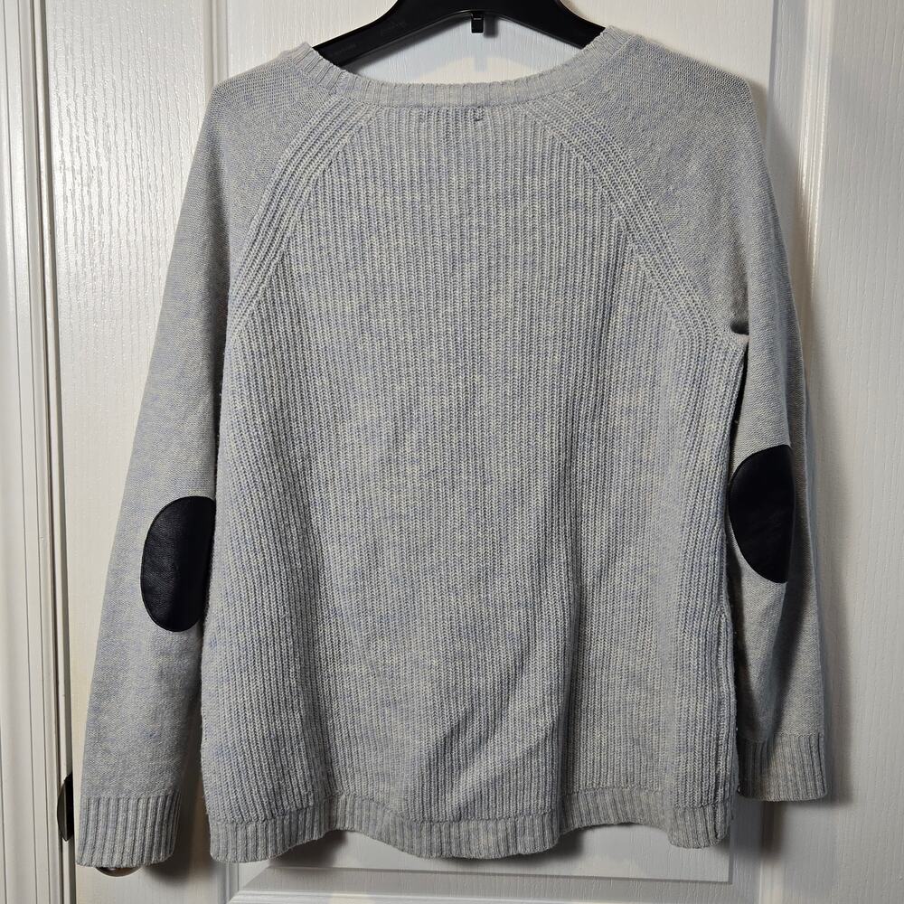 J.Crew Wool Sweater Women sz S Leather Elbow Patch 04278 Blue Relax Fit